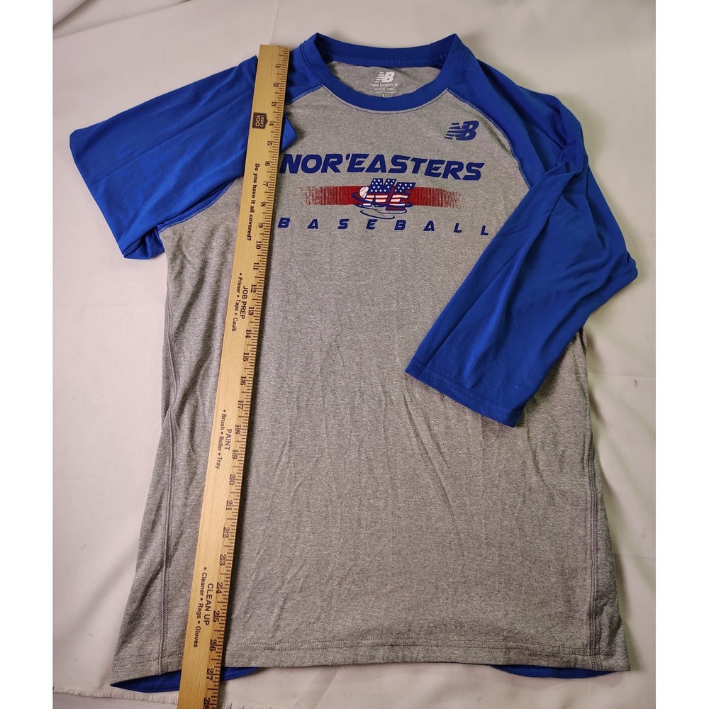 New Balance Noreasters Baseball Raglan Shirt Athletic Graphic Gray Blue Mens L - Picture 6 of 8